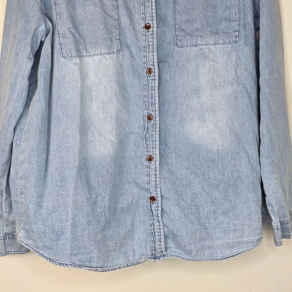 Boneyard Threadz Blue Chambray Button Up Shirt Friday The 13th Graphic XL